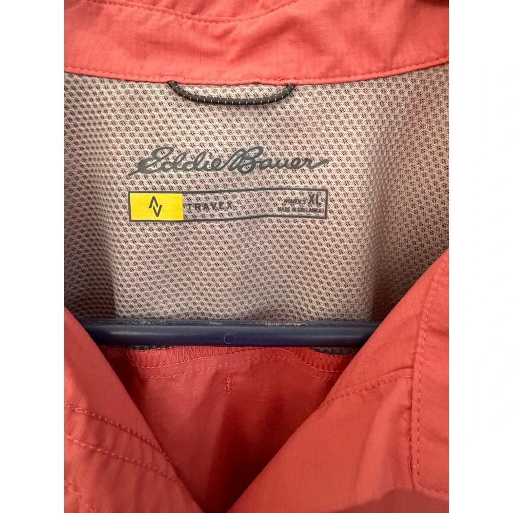 Eddie Bauer Travex Mens XL Coral Pink Ripstop Short Sleeve Hiking Shirt Top